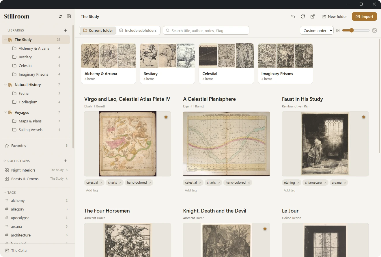 The Stillroom app in light mode, showing a library of reference images